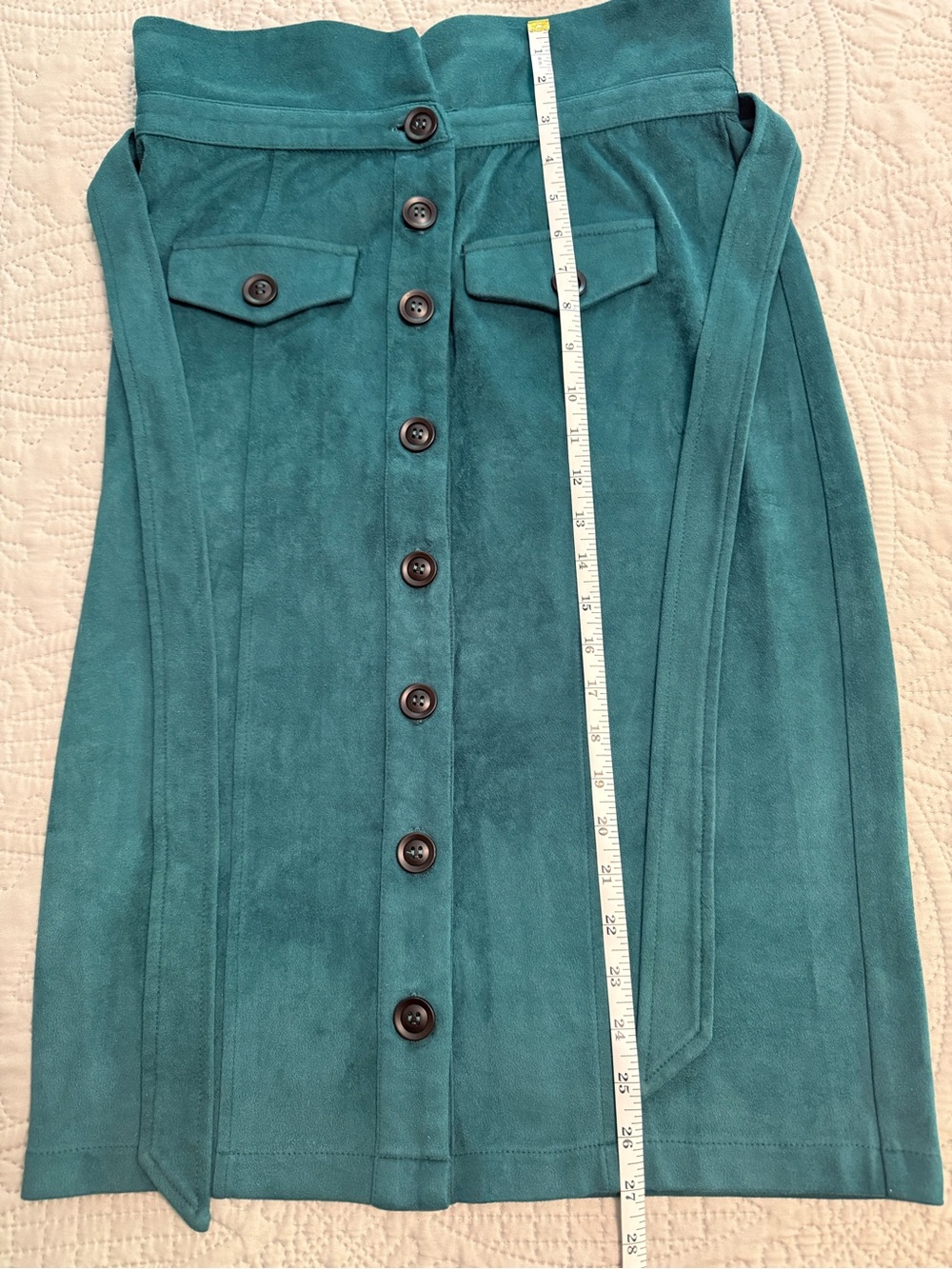 Jealous Tomato Teal Button-Front Faux Suede Skirt Large